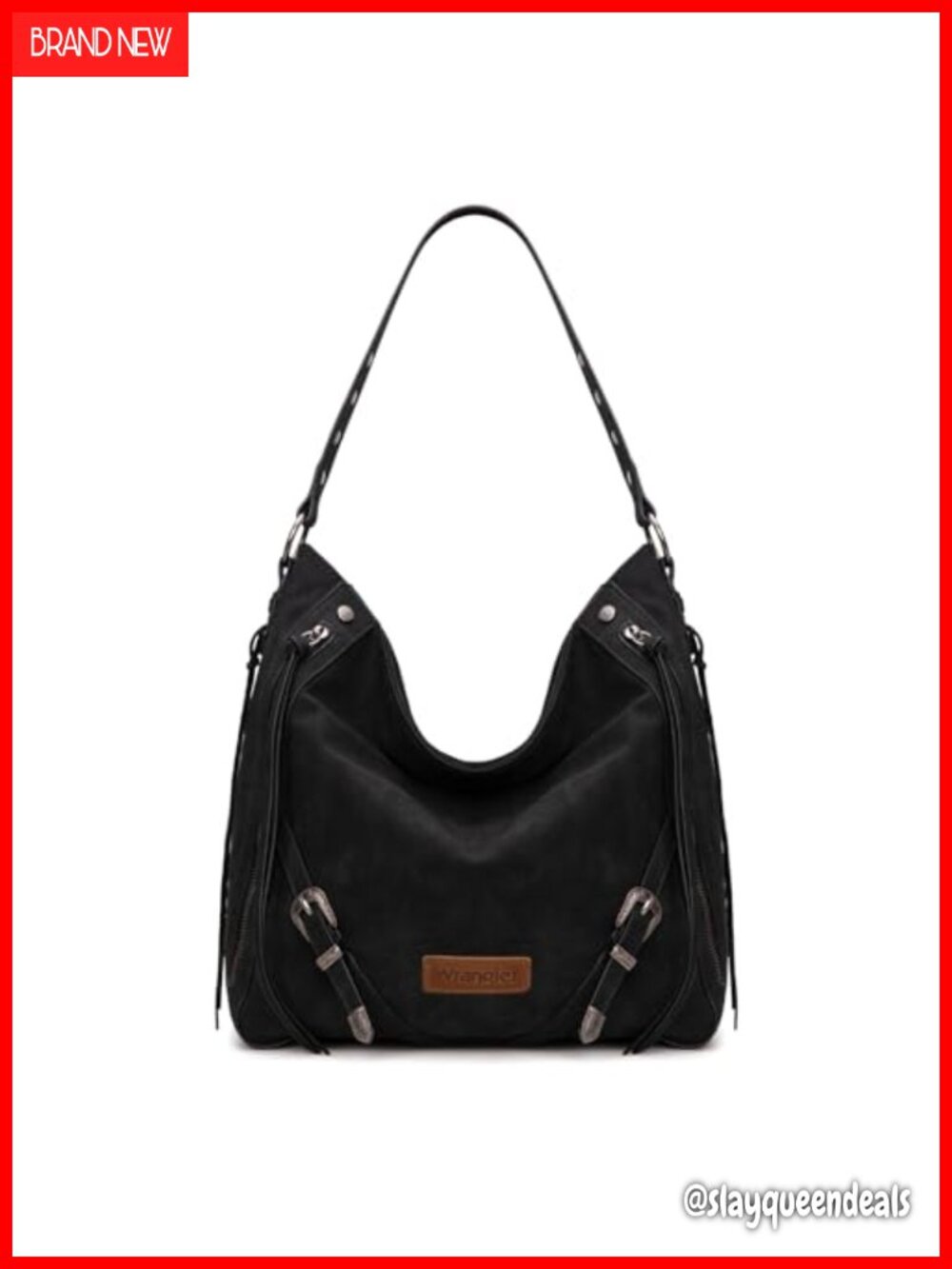 Faux Suede Hobo Shoulder Bag with Fringe Buckle Studs